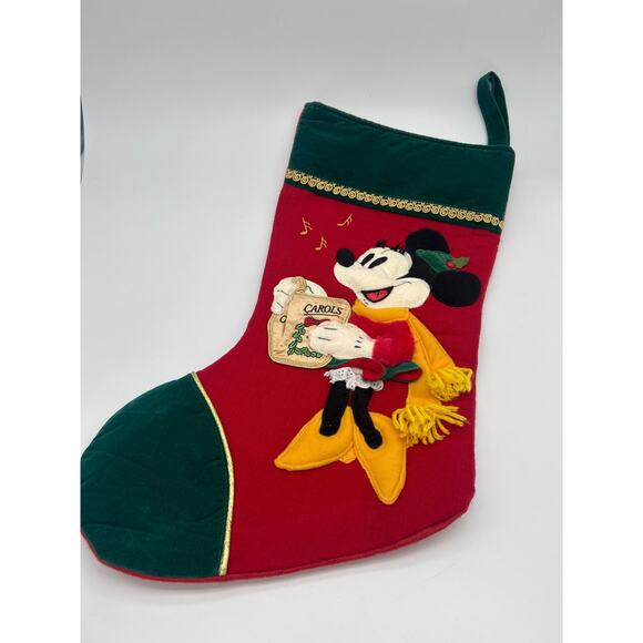 90s Disney Minnie Mouse 3D Embellished Red Felt Christmas Stocking Caroler - Picture 1 of 10